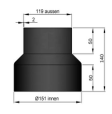 Rauchrohr Reduktion Stahl schwarz 150/120 außen Ø155/119 mm
