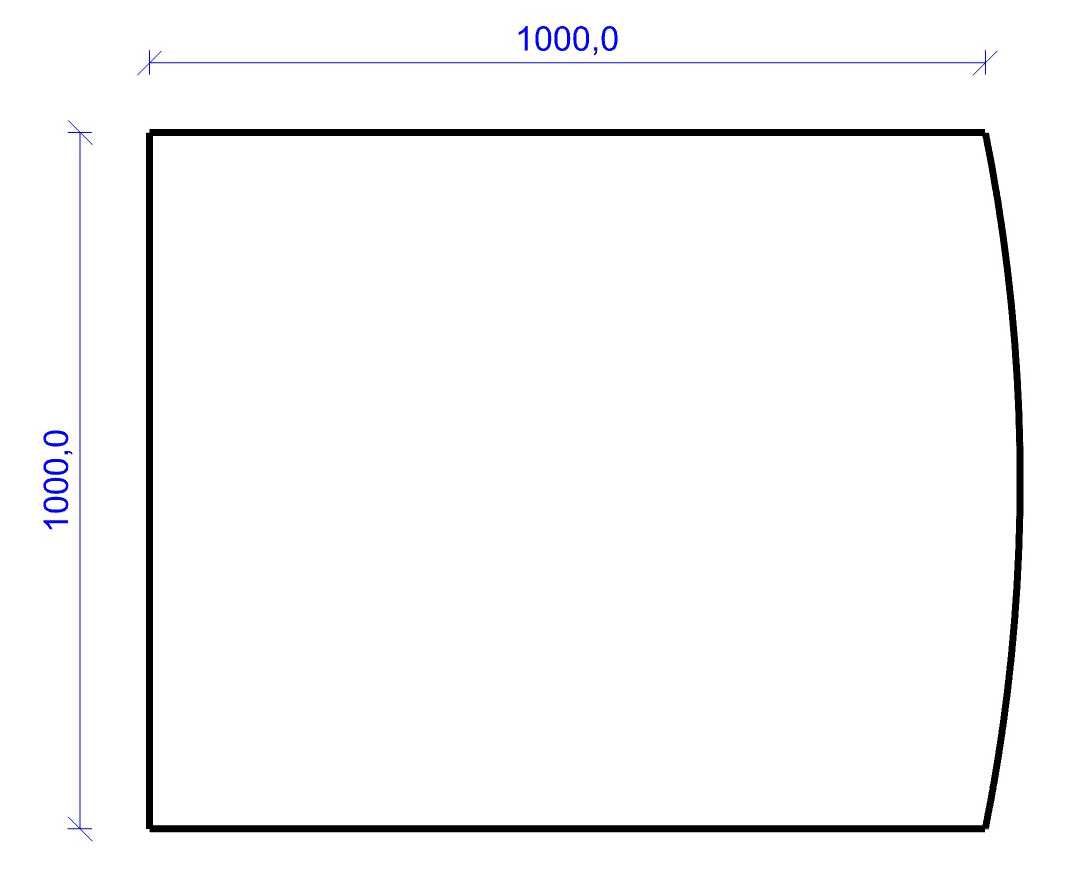 Kamin Bodenplatte, 6 mm ESG-Klarglas, Segmentbogen 1000 x 1000 mm
