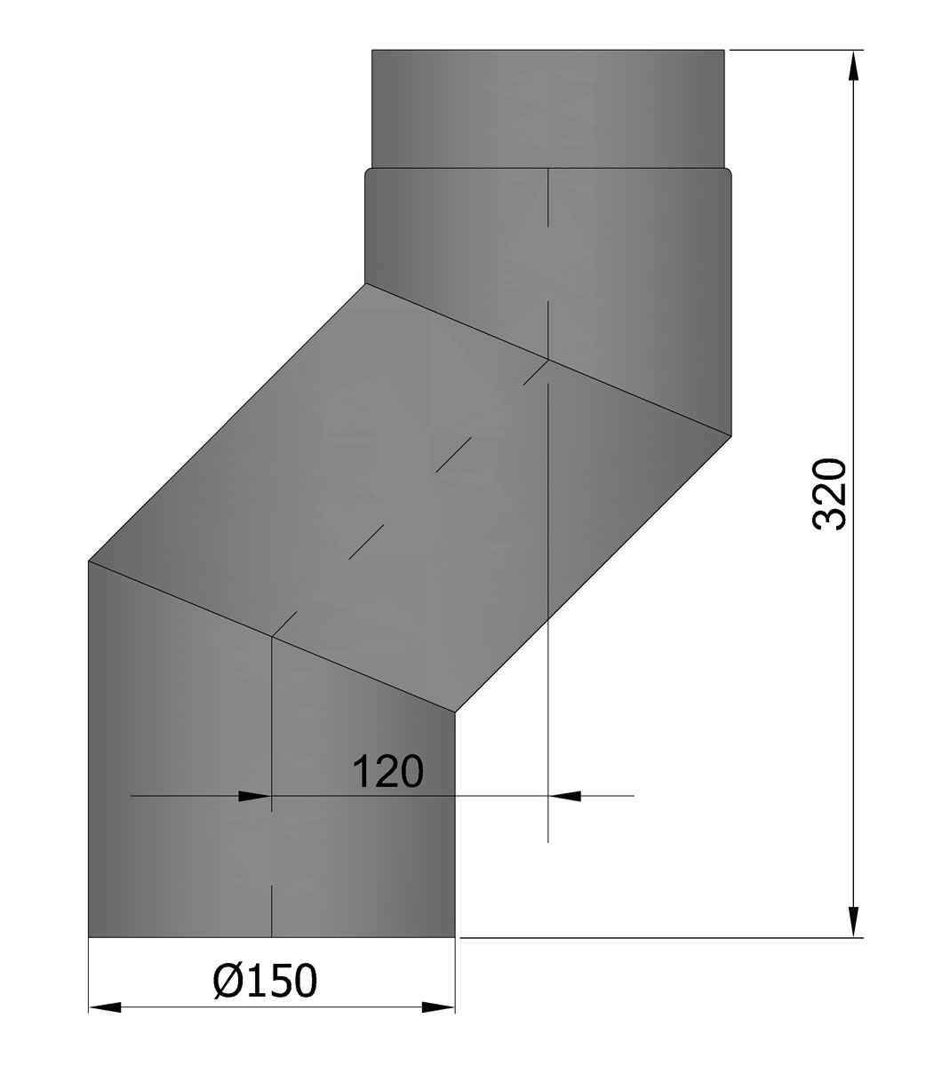 Versatzbogen Rauchrohr Stahl 120 mm Ø 150 mm schwarz