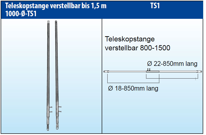 Teleskopstangen V2A Edelstahl, 800-1500 mm verstellbar, Paar