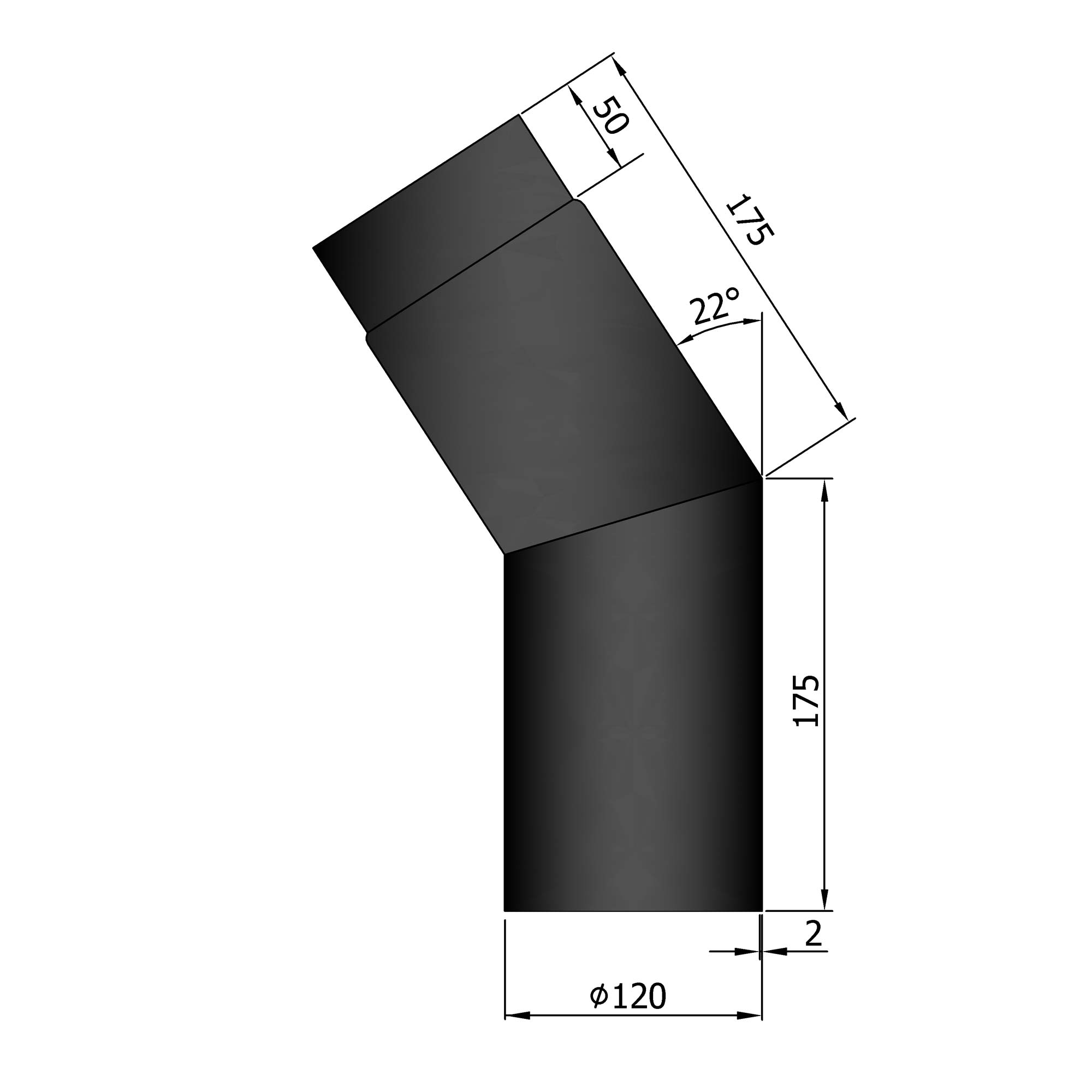 Rauchrohrbogen Stahl 22° schwarz