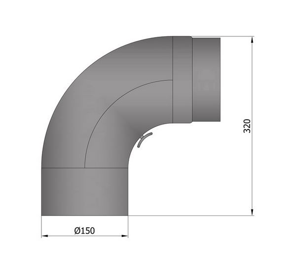 Rauchrohrbogen Stahl 90° Ø 150 mm hellgrau, gezogen mit Tür