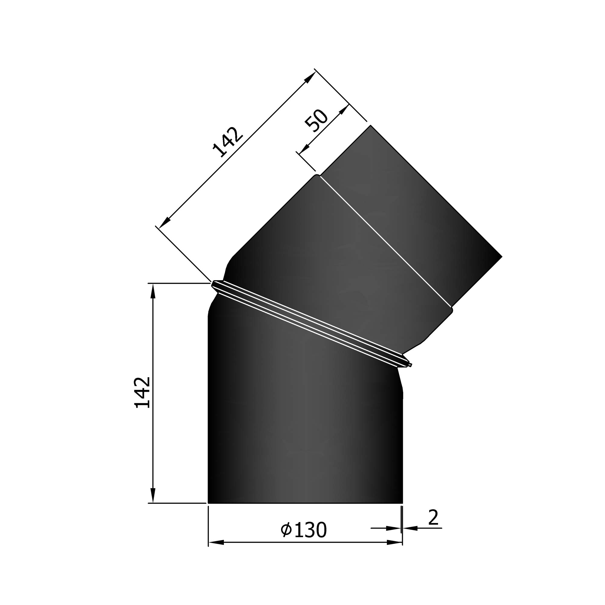 Rauchrohrbogen Stahl verstellbar 0-45° schwarz