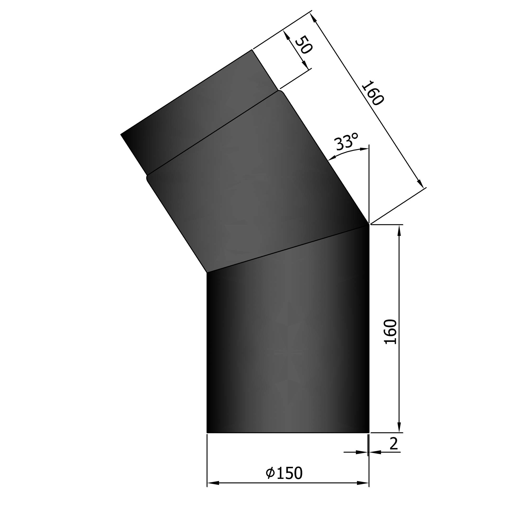 Rauchrohrbogen Stahl 33° schwarz