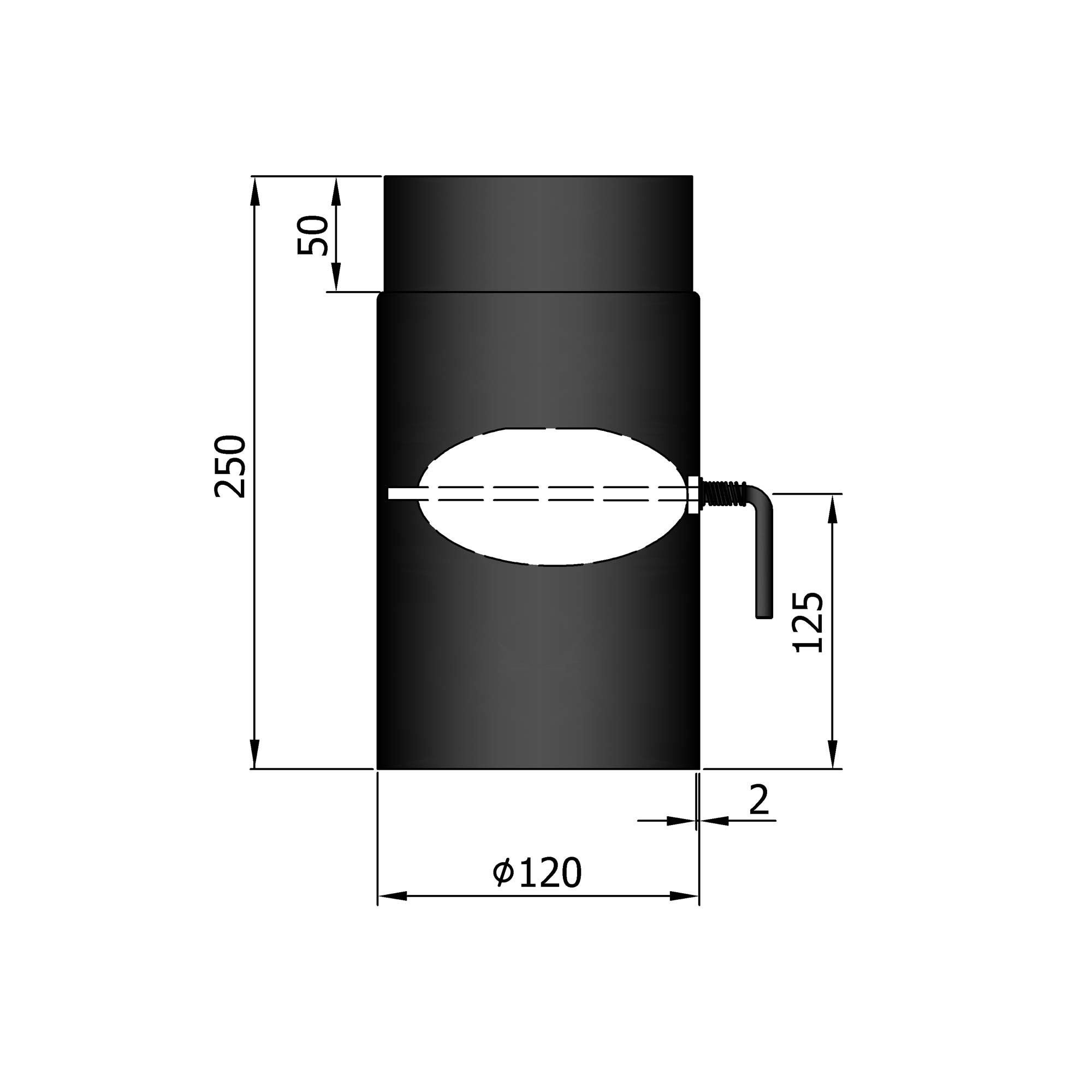 Rauchrohr Stahl 250 mm schwarz mit Drosselklappe