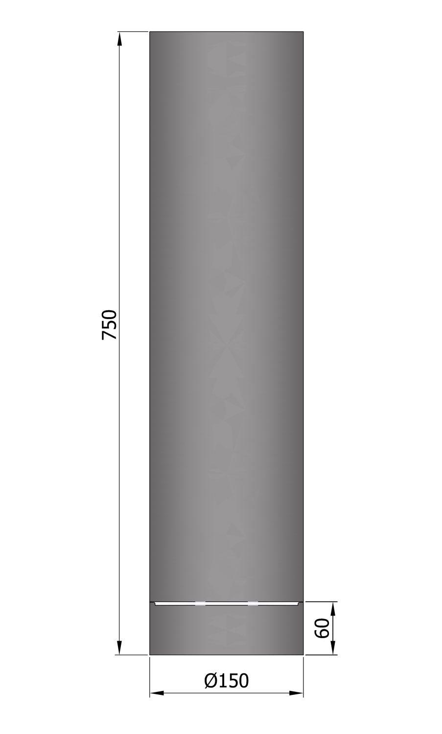 Rauchrohr Stahl 750 mm Ø 150 mm schwarz mit Kondensring