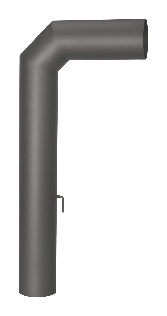 Anschlussrohr Stahl 2x 45° 1100 x 500 mm Ø 150 mm schwarz mit Tür, Drosselklappe
