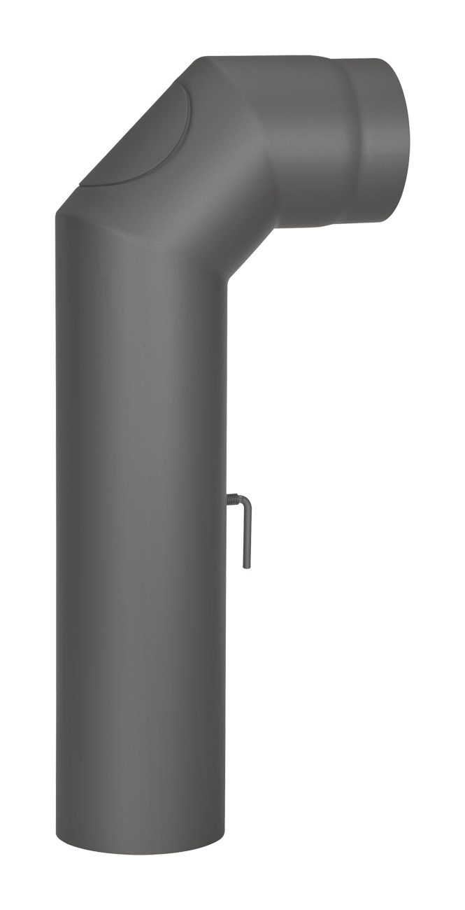 Anschlussrohr Stahl 2x 45° 700 x 300 mm schwarz mit Tür und Drosselklappe