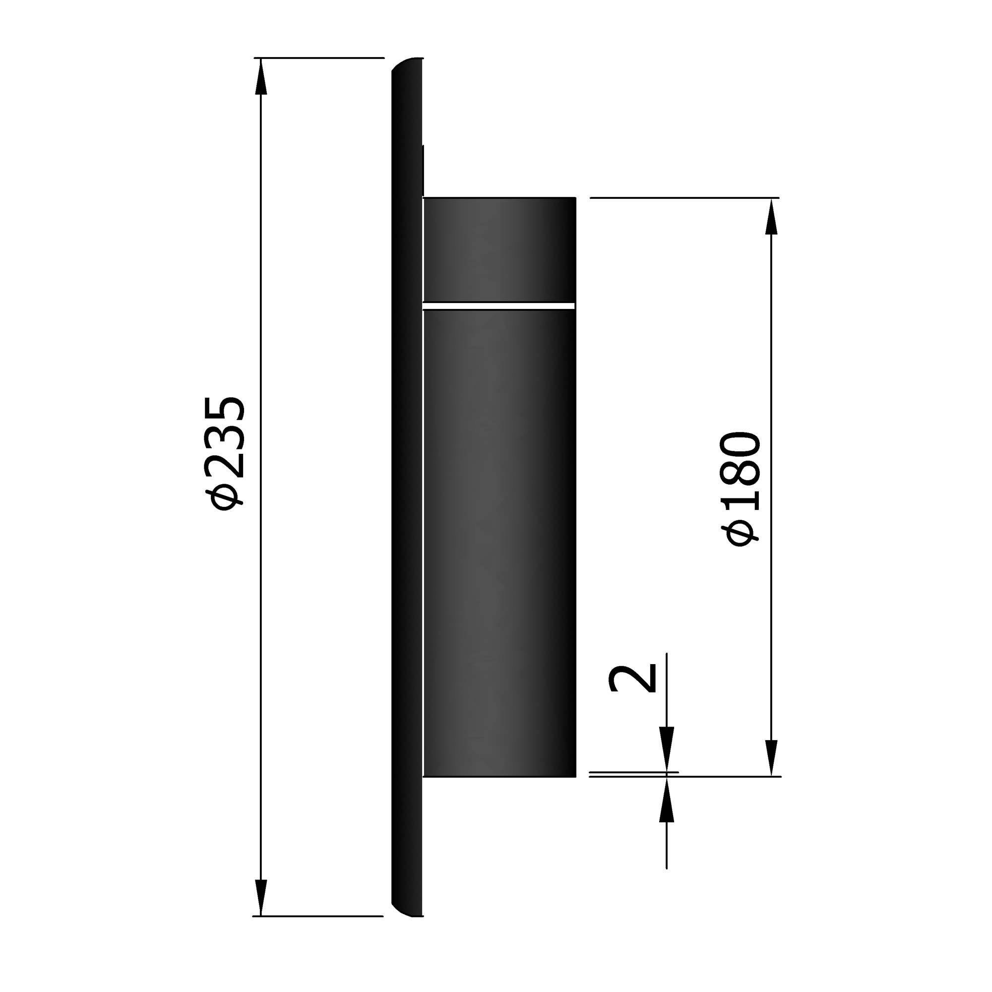 Blinddeckel für Rauchrohr Stahl schwarz 180mm