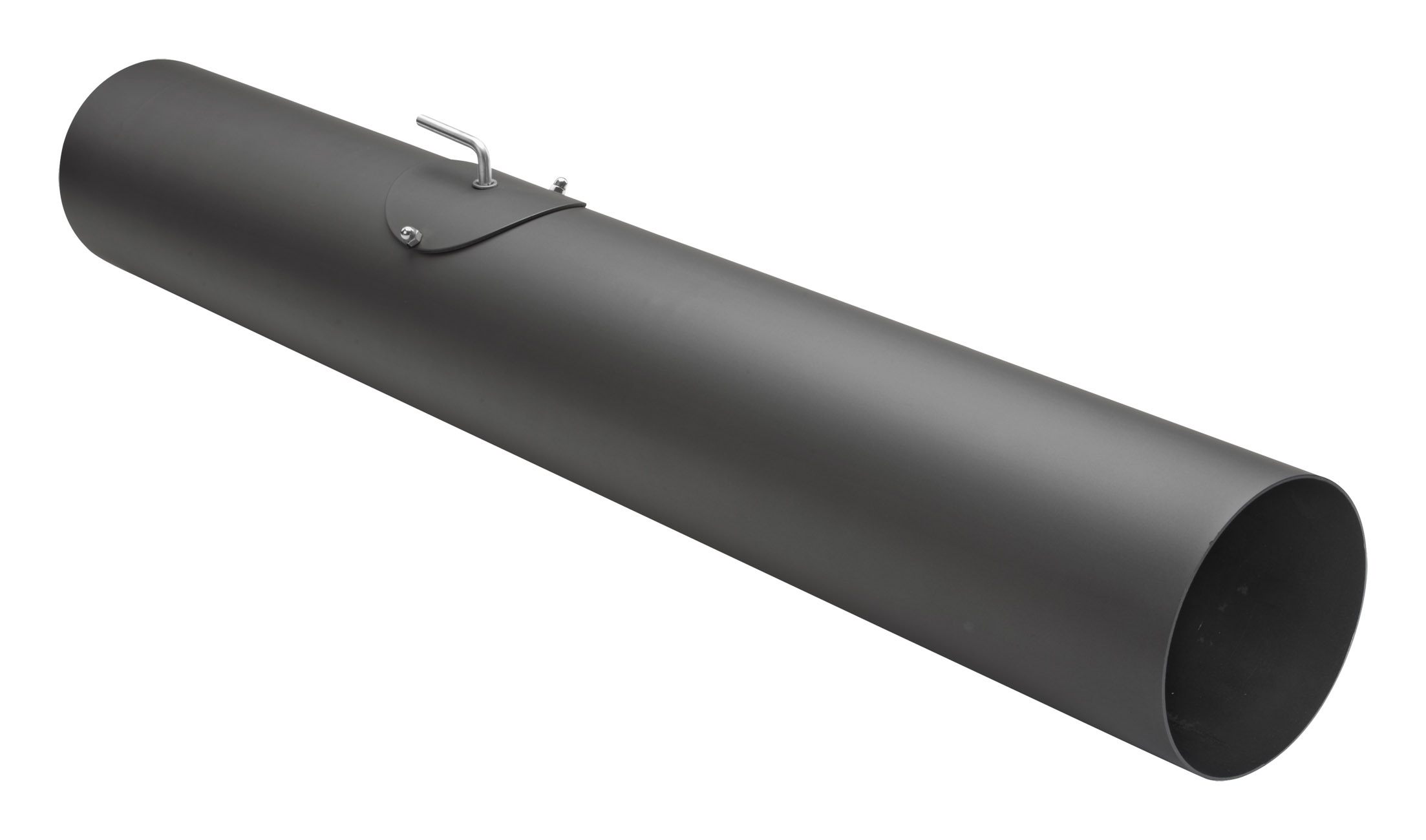 Rauchrohr Stahl 1000 mm Ø 150 mm schwarz mit Tür, Drosselklappe, Kondensring, Kugelfang