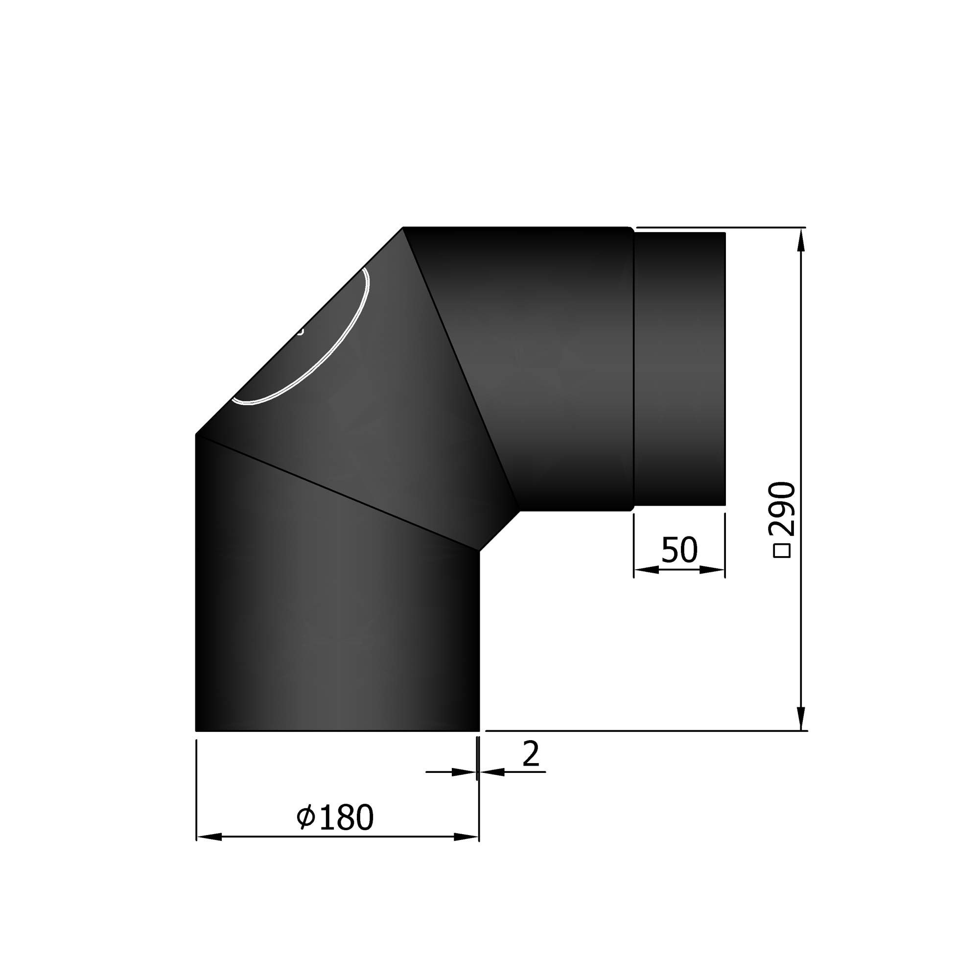Rauchrohrbogen Stahl 2x 45° schwarz mit Tür, kurz