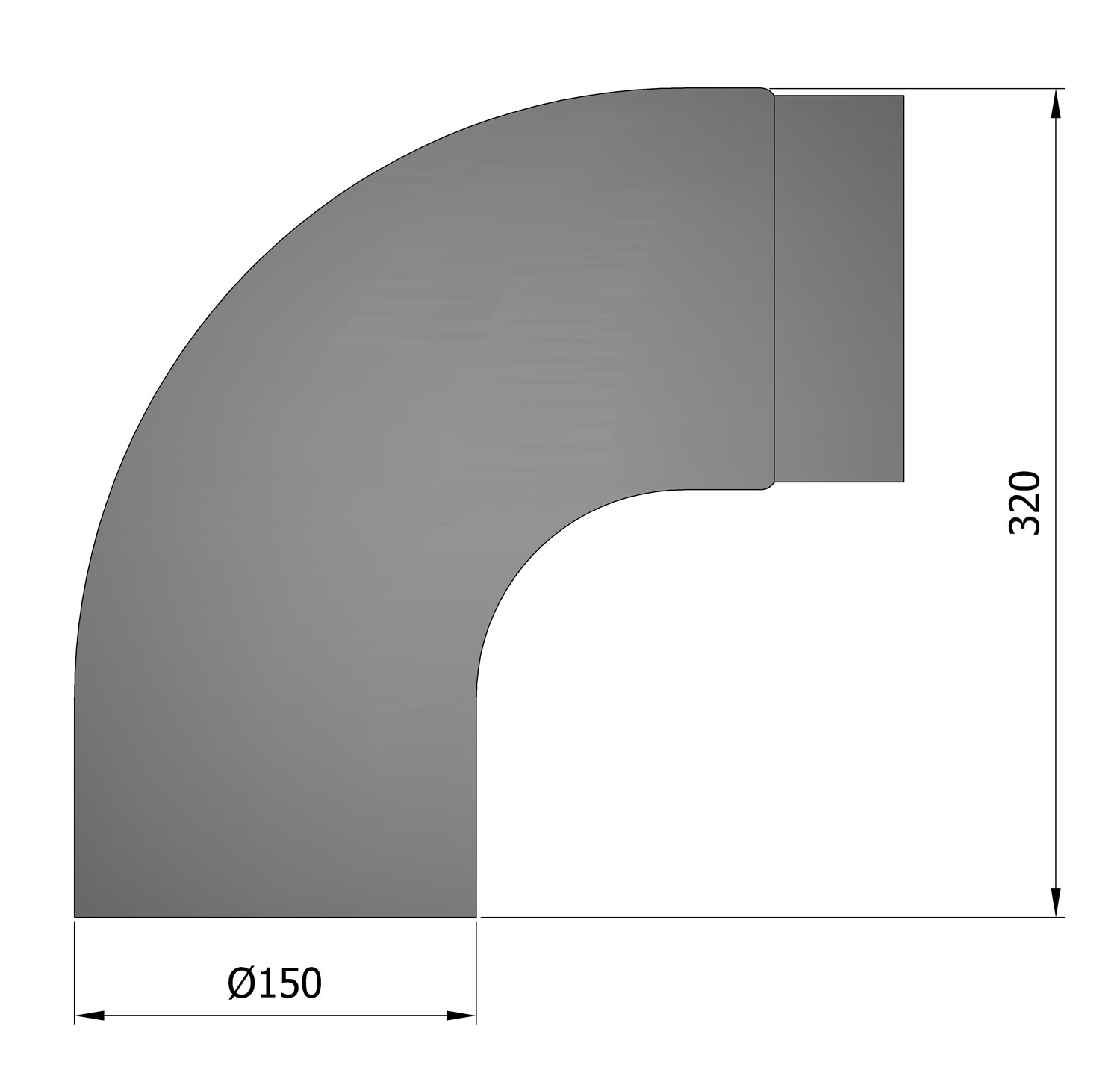 Rauchrohrbogen Stahl 90° Ø 150 mm schwarz, gezogen