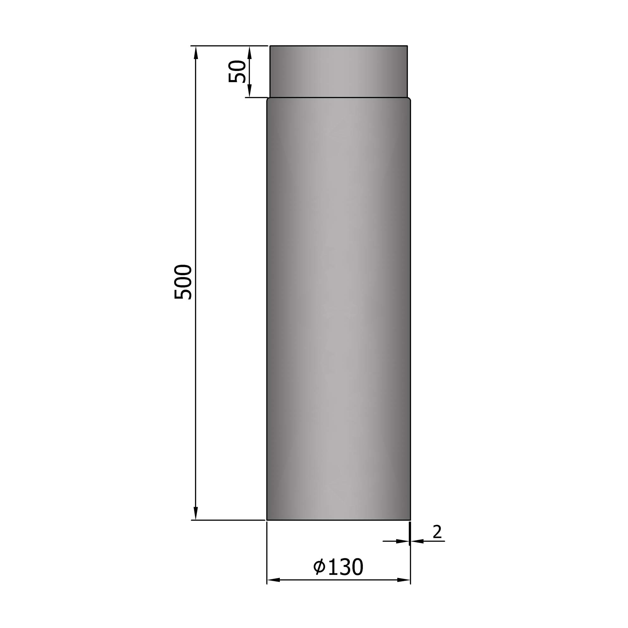 Rauchrohr Stahl 500 mm hellgrau