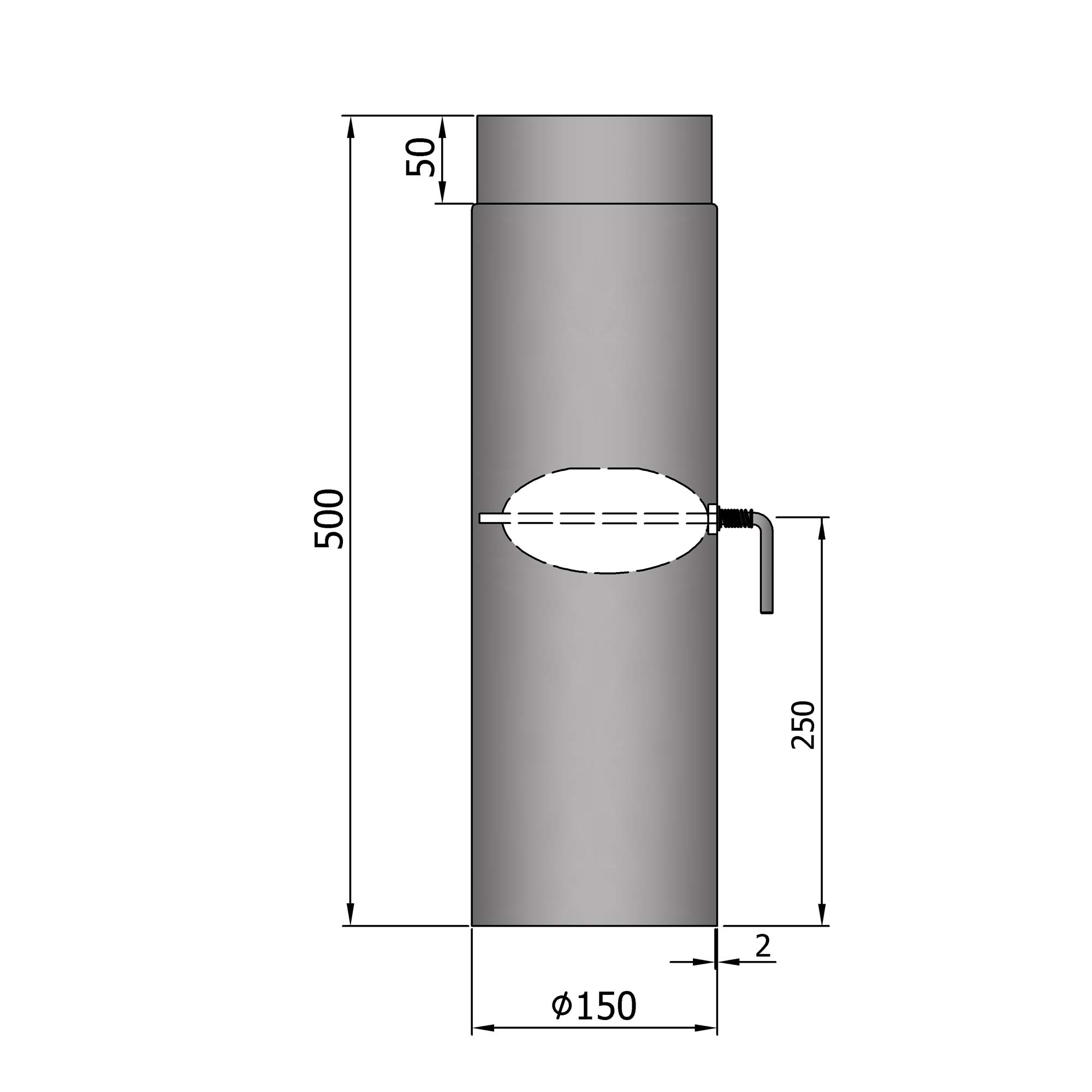 Rauchrohr Stahl 500 mm hellgrau mit Drosselklappe