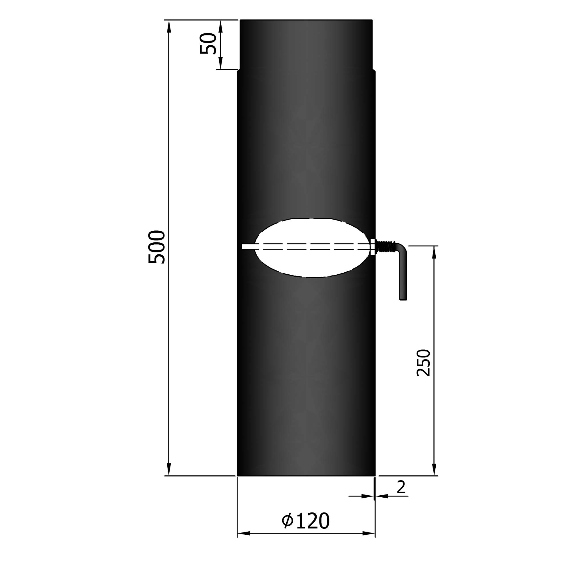 Rauchrohr Stahl 500 mm schwarz mit Drosselklappe