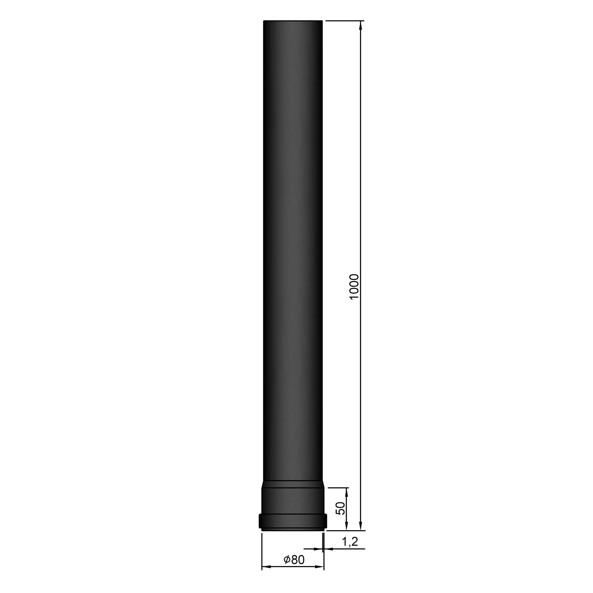 Pellet-Ofenrohr Stahl 1000 mm schwarz