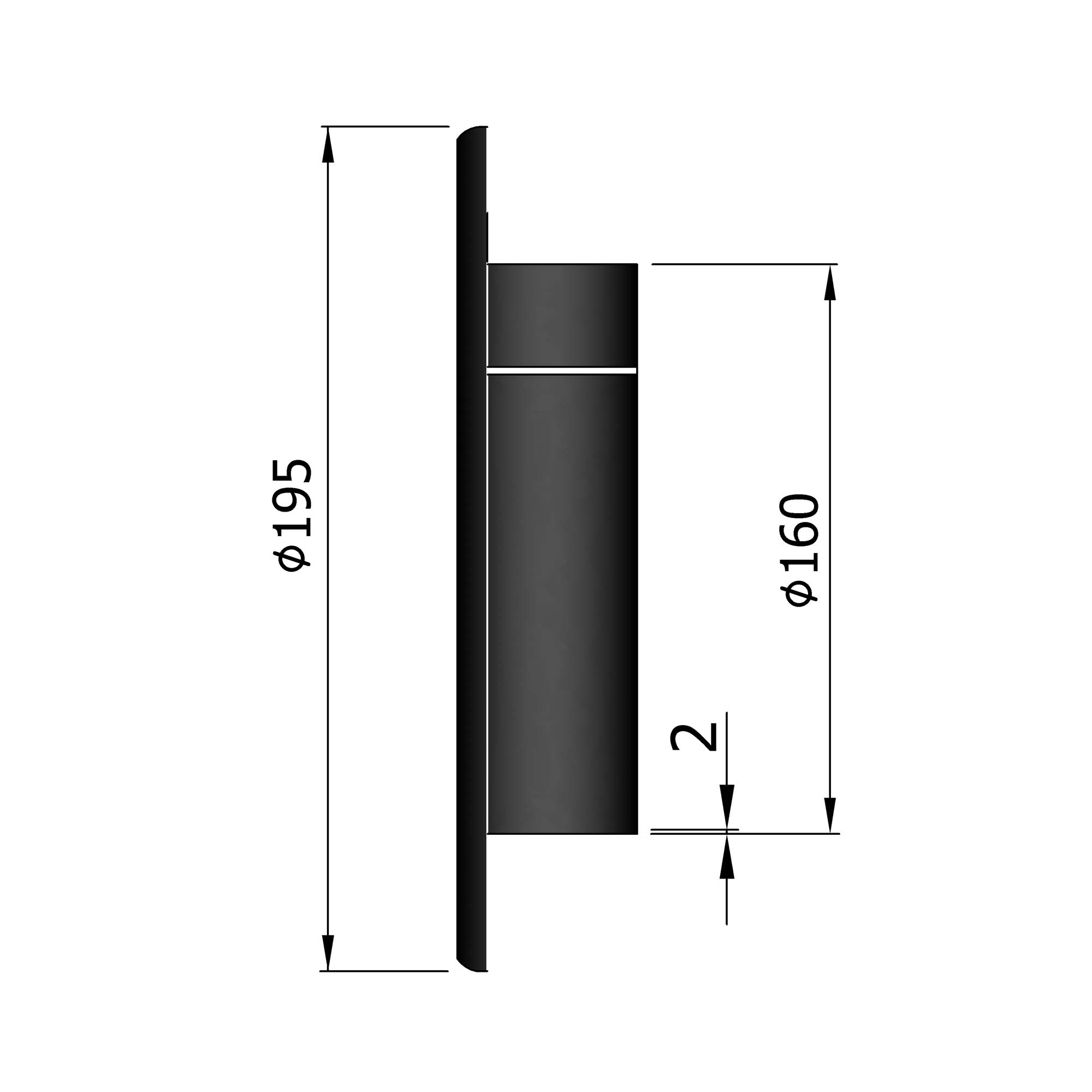 Blinddeckel für Rauchrohr Stahl schwarz 160mm