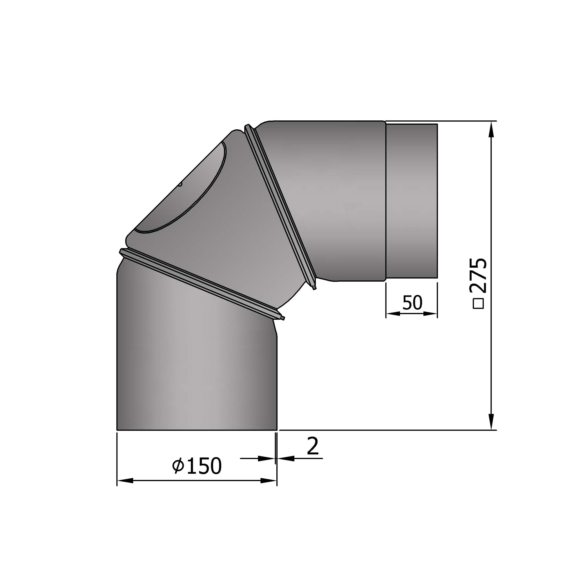 Rauchrohrbogen Stahl verstellbar 0-90° hellgrau mit Putztür